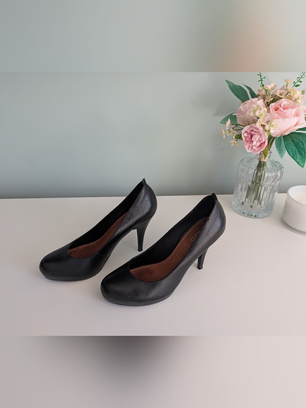 ALDO Black Genuine Leather Platform Pumps Heels Size 8